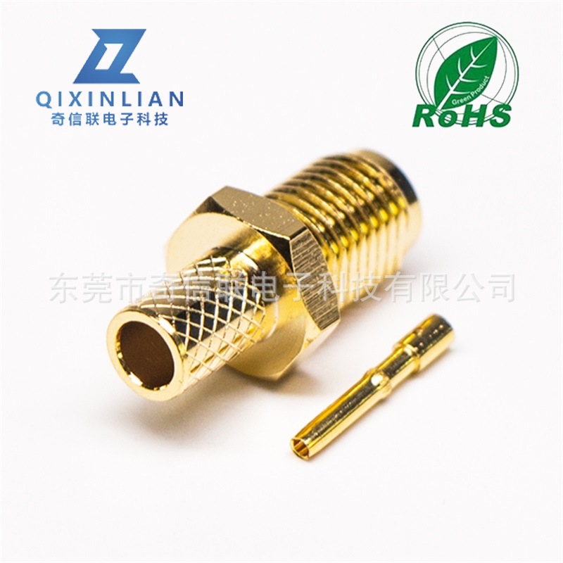 压接式SMA母座 接线RG58同轴线缆 50欧姆削边SMA镀金射频连接器