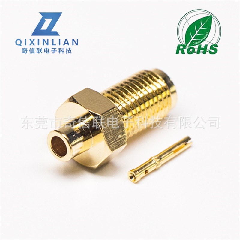 压接式SMA母座 接线RG58同轴线缆 50欧姆削边SMA镀金射频连接器