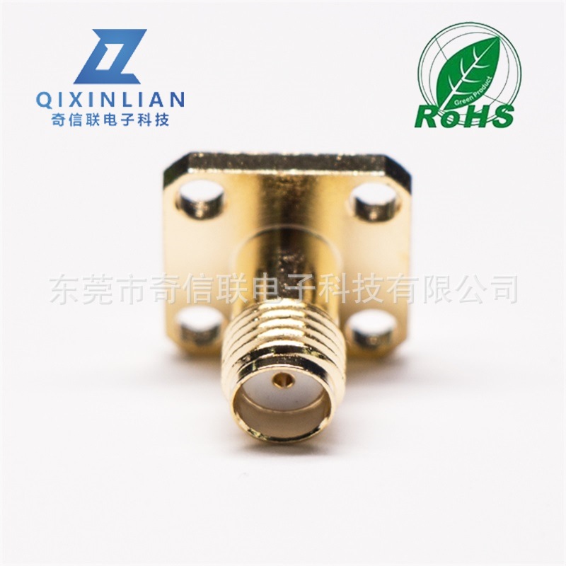 穿墙式sam连接器12.5方形法兰盘锁板全铜镀金盐雾48H sma射频接头