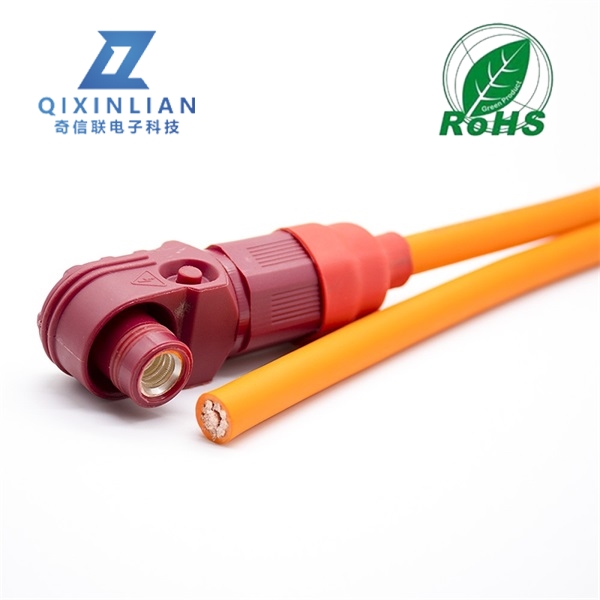 储能连接器IP67塑料红色8MM单芯120A接线弯式插头25平方线长 30CM