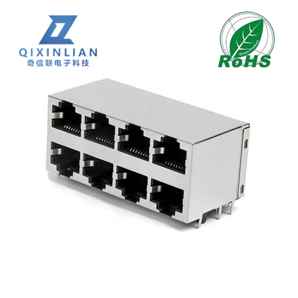 RJ45双排16口-2x4平弹90度无灯屏蔽网络插座国标耐高温连接器接口