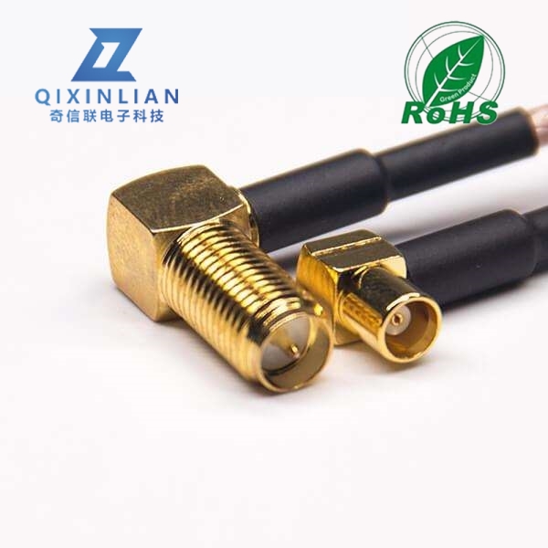 SMA射频线弯式反极母头镀金转MCX弯式母头接RG316线