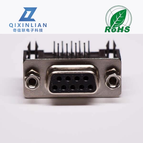 9pin D-sub母座弯头黑胶连接器穿孔接PCB板